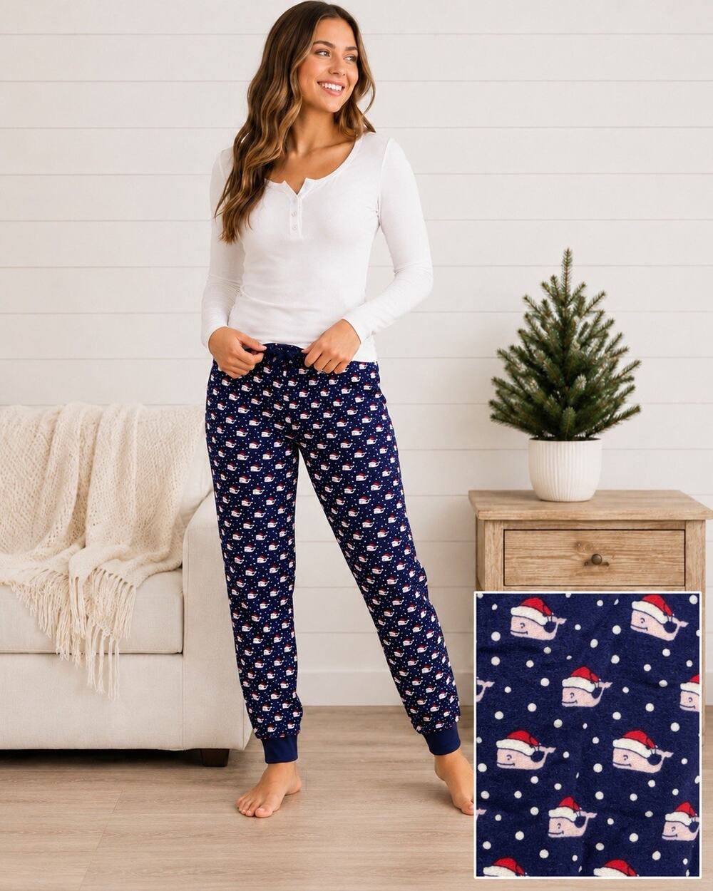 Vineyard Vines XS Pajama Pants Santa Hat Whale Christmas Navy Pima Cotton